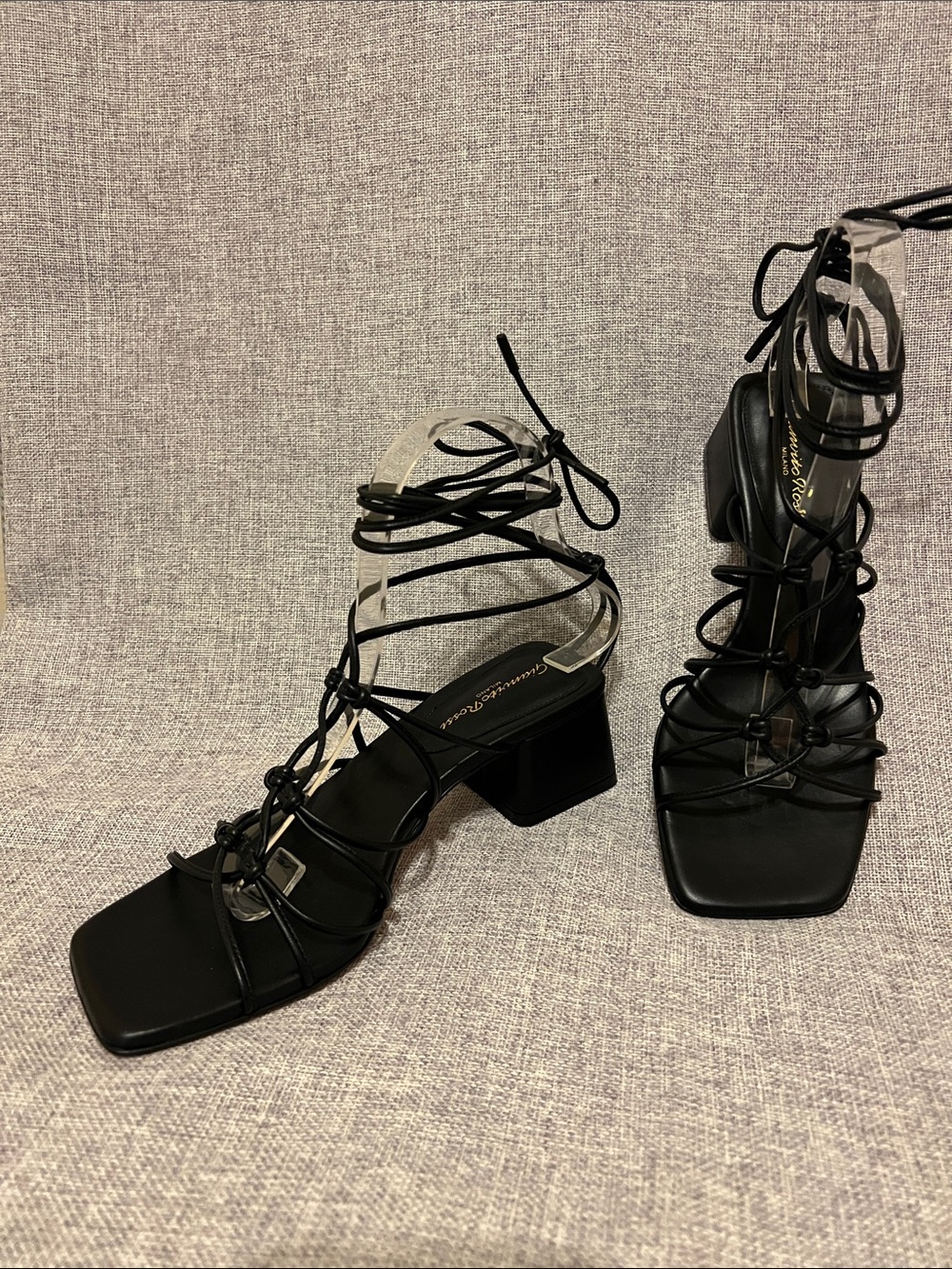 Gianvito Rossi Black Strappy Lace-Up Block Heel Sandals